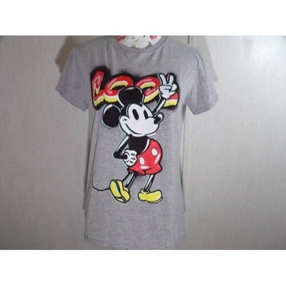 Disney Mickey Mouse COOL T-Shirt Juniors Size L (11-13) Gray Peace - Picture 1 of 3